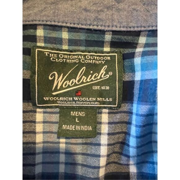 Woolrich Teal Green/Blue Mens Checkered Plaid Shirt Sleeve Button Down Short Sle - Picture 4 of 10